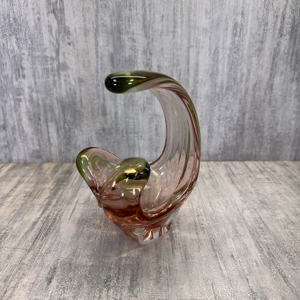 Murano Style Glass Sculpture in Amber, Green, and Pink Tones Sommerso Swan 3 Pnt